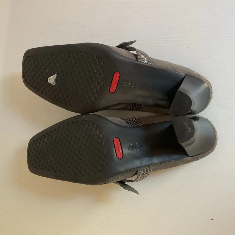 Aerosoles Women’s Size 8 Gray Suede Mule Heels Buckle Slip On Shoes